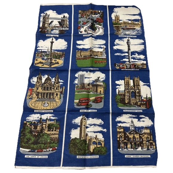 The Unbranded Brand Other - Vtg Linen Tea Towel Wall Hanging London England Landmarks Historic Buildings NEW